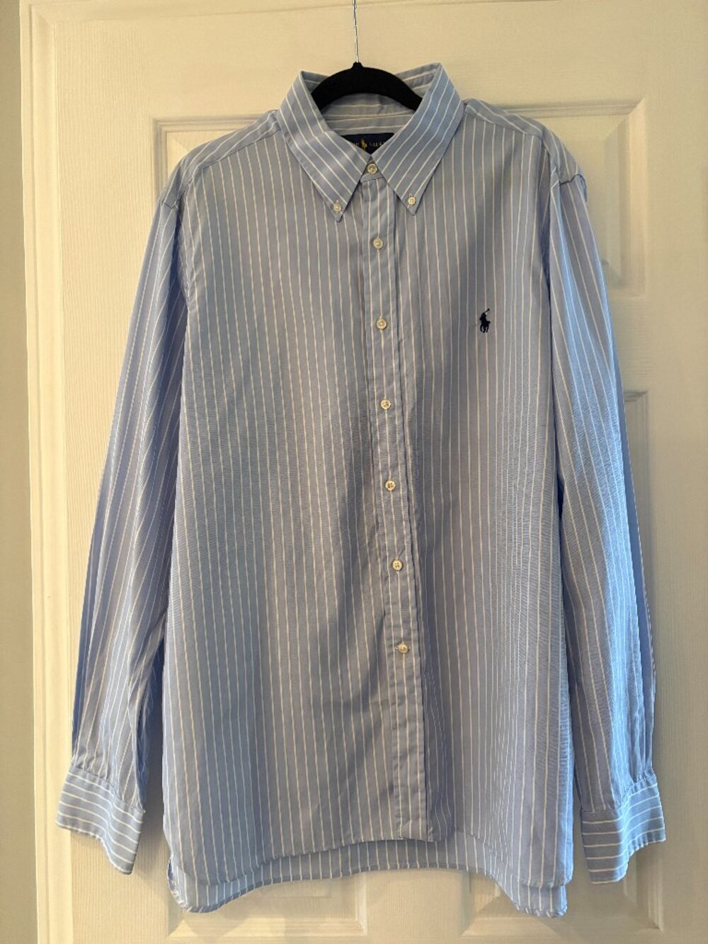 Ralph Lauren Classic Men's Dress Shirt - Blue & white stripe - sz 17.5 like new
